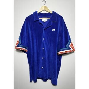 Akoo Mens Santorini Terry Cloth Button Up Camp Shirt Soladite Blue Sz 4XL